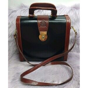Briza Kisslock Faux Leather Satchel Top Handle Purse Handbag Black Brown Vintage